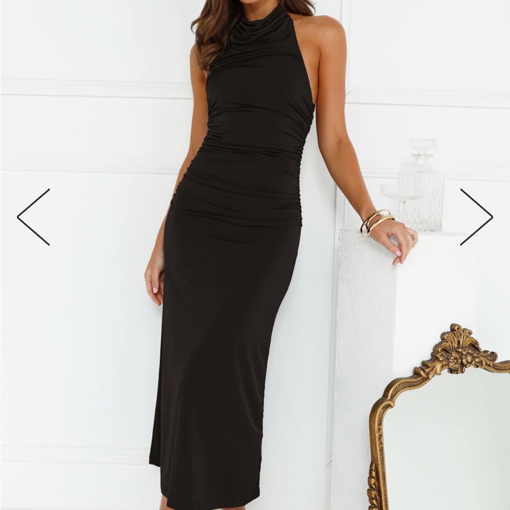 XS high neck halter style black dress. Belt not included. Sophisticated and sexy - Picture 3 of 8